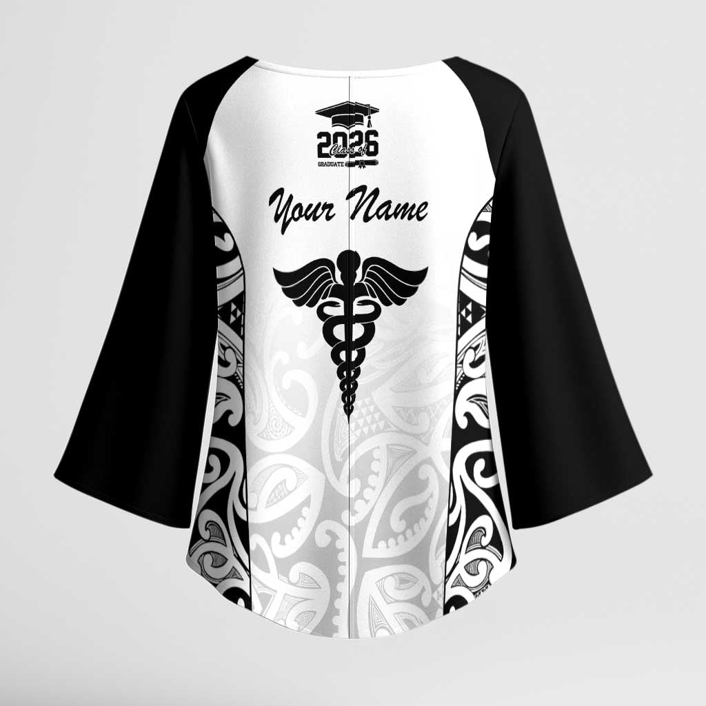New Zealand Nurse RN 2026 Personalised Kimono Sleeve Blouse White Maori Pattern Cultural Pride