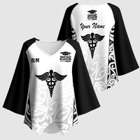 New Zealand Nurse RN 2026 Personalised Kimono Sleeve Blouse White Maori Pattern Cultural Pride