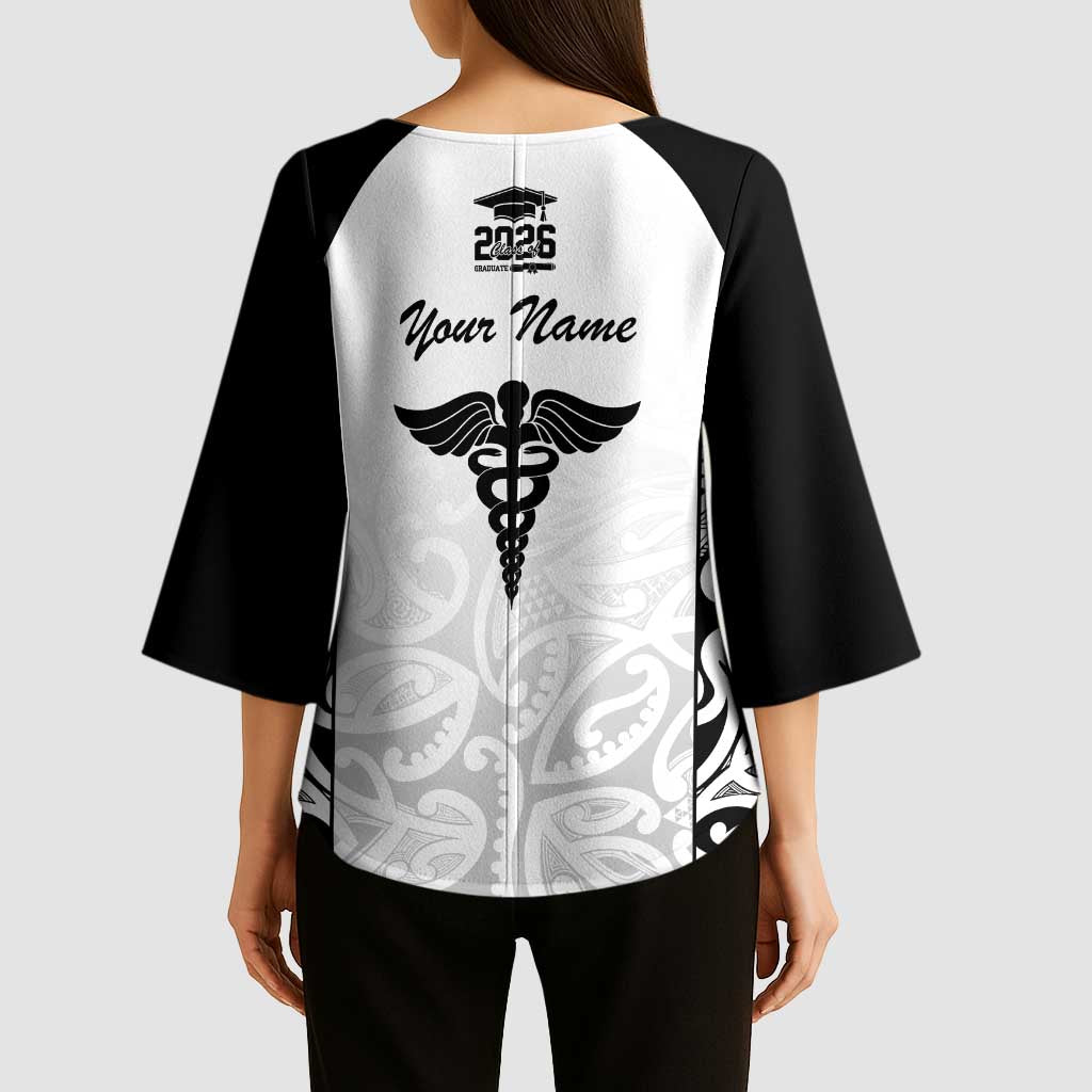 New Zealand Nurse RN 2026 Personalised Kimono Sleeve Blouse White Maori Pattern Cultural Pride