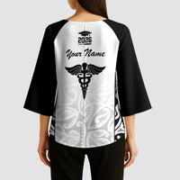 New Zealand Nurse RN 2026 Personalised Kimono Sleeve Blouse White Maori Pattern Cultural Pride