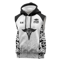 New Zealand Nurse RN 2026 Personalised Sleeveless Hoodie White Maori Pattern Cultural Pride LT9 White - Polynesian Pride
