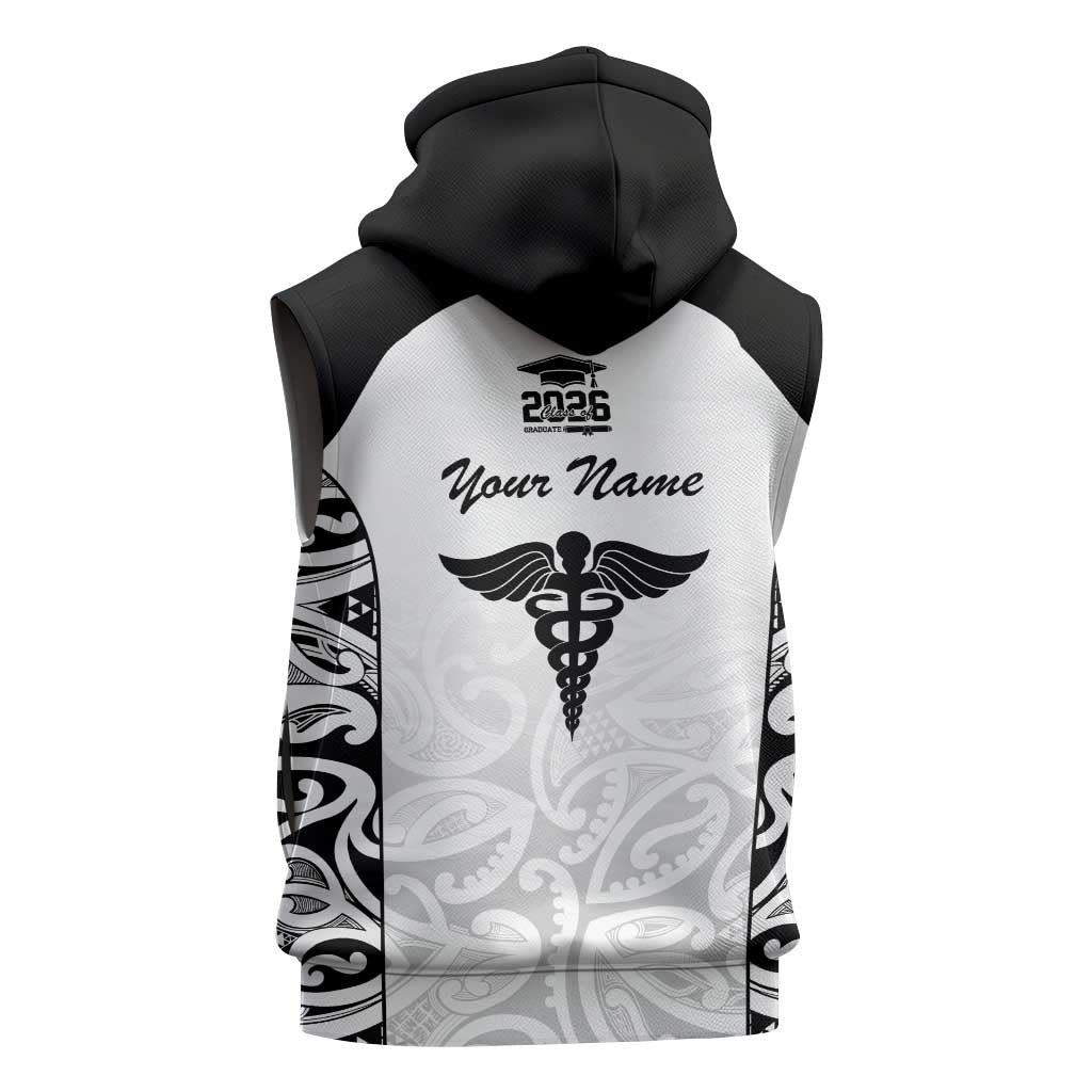 New Zealand Nurse RN 2026 Personalised Sleeveless Hoodie White Maori Pattern Cultural Pride LT9 - Polynesian Pride