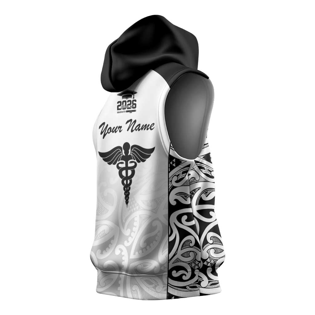 New Zealand Nurse RN 2026 Personalised Sleeveless Hoodie White Maori Pattern Cultural Pride LT9 - Polynesian Pride