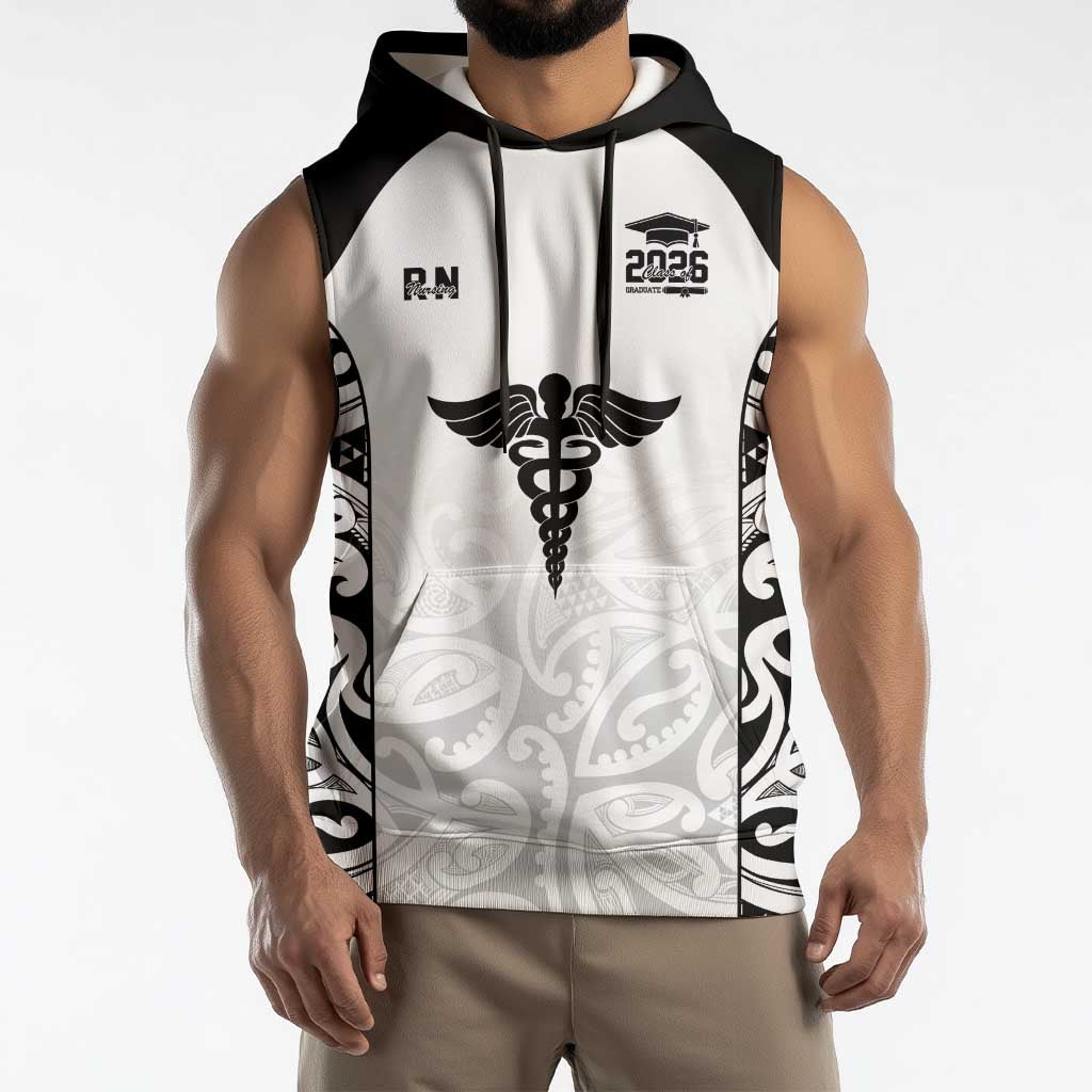New Zealand Nurse RN 2026 Personalised Sleeveless Hoodie White Maori Pattern Cultural Pride LT9 - Polynesian Pride