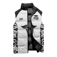 New Zealand Nurse RN 2026 Personalised Sleeveless Puffer Jacket White Maori Pattern Cultural Pride
