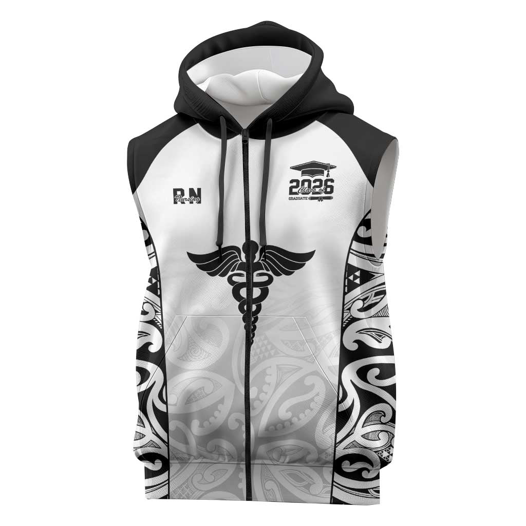 New Zealand Nurse RN 2026 Personalised Sleeveless Zip Hoodie White Maori Pattern Cultural Pride LT9 White - Polynesian Pride
