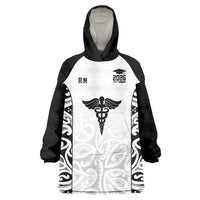 New Zealand Nurse RN 2026 Personalised Wearable Blanket Hoodie White Maori Pattern Cultural Pride