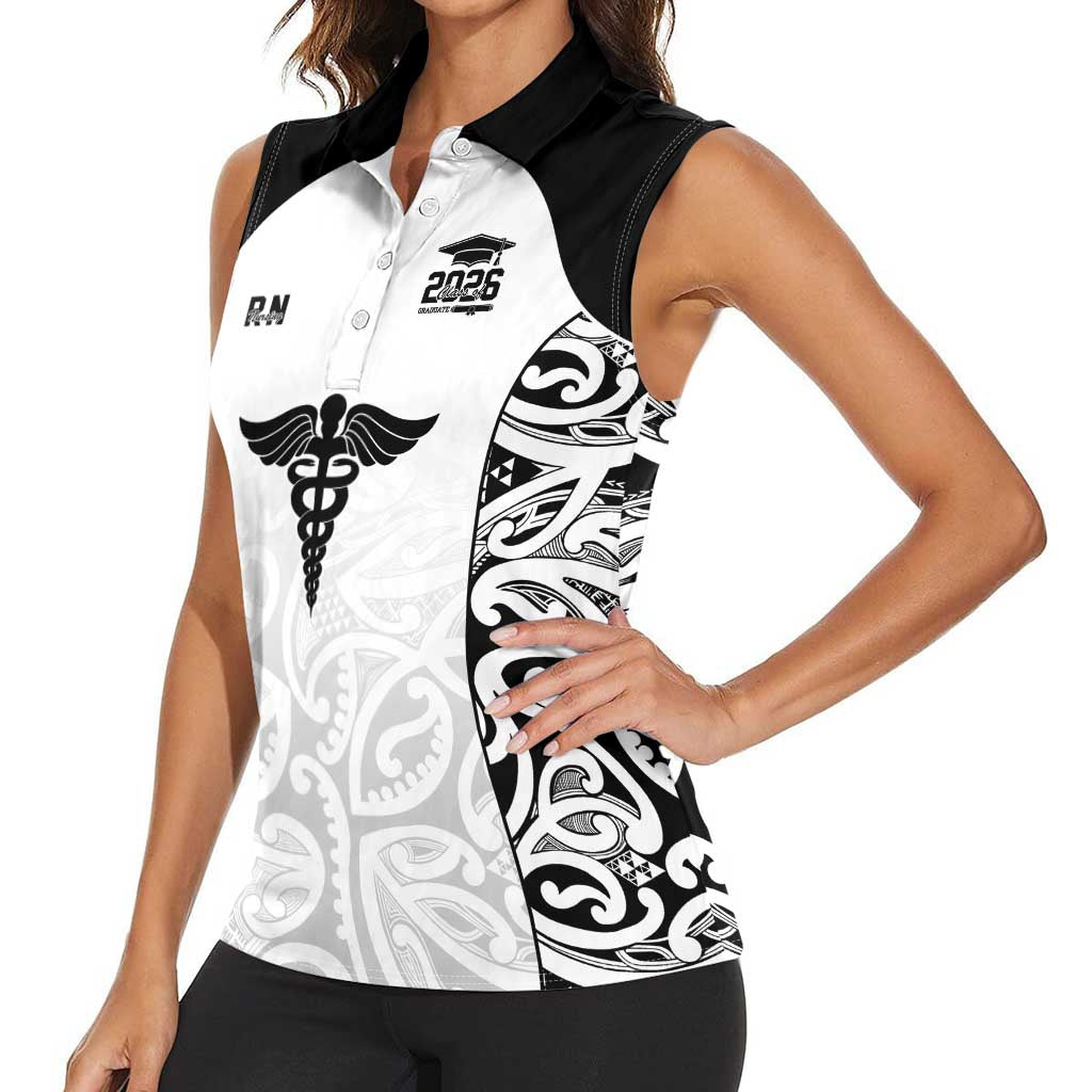 New Zealand Nurse RN 2026 Personalised Women Sleeveless Polo Shirt White Maori Pattern Cultural Pride