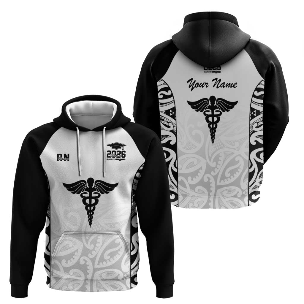 New Zealand Nurse RN 2026 Personalised Zip Hoodie White Maori Pattern Cultural Pride
