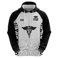 New Zealand Nurse RN 2026 Personalised Zip Hoodie White Maori Pattern Cultural Pride