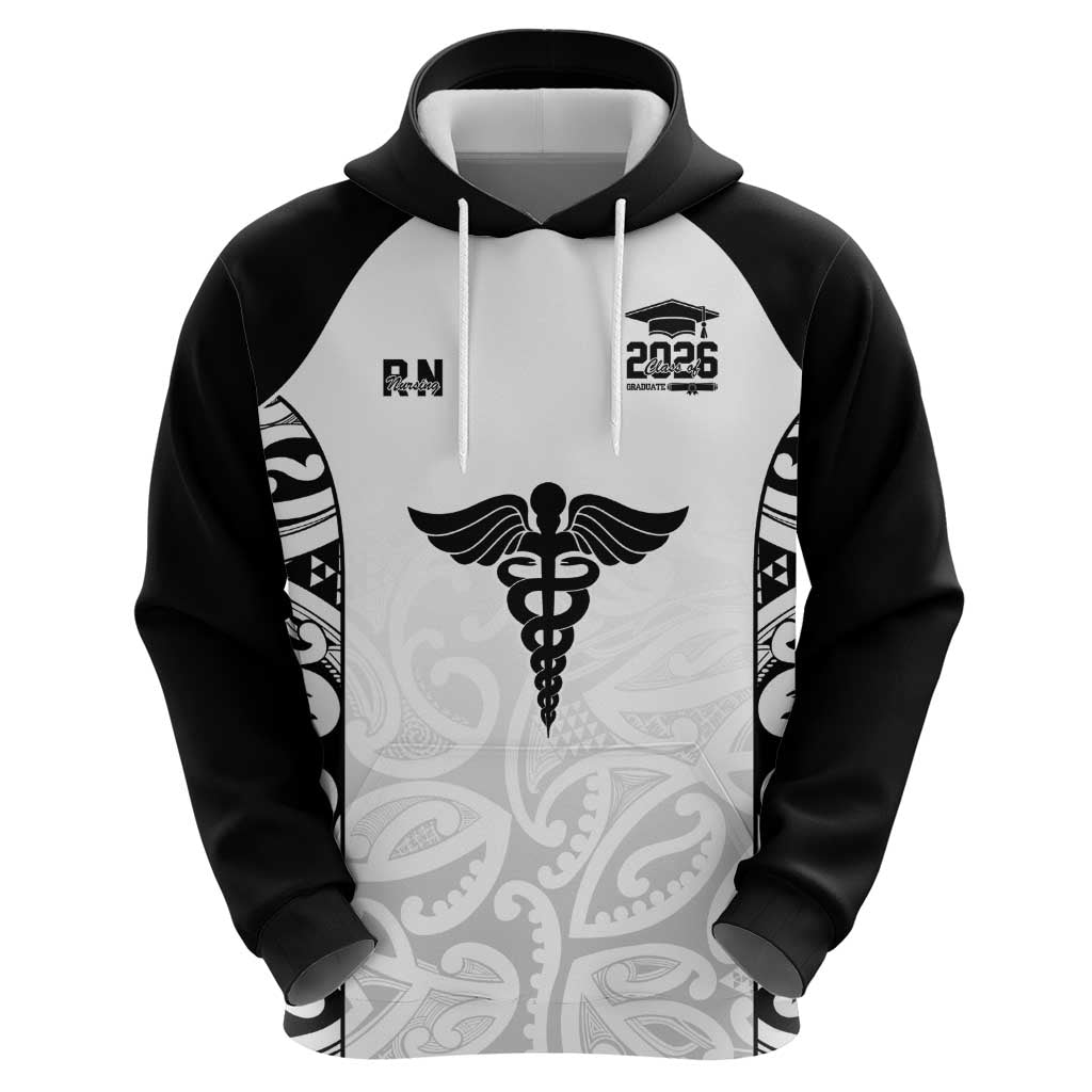 New Zealand Nurse RN 2026 Personalised Zip Hoodie White Maori Pattern Cultural Pride