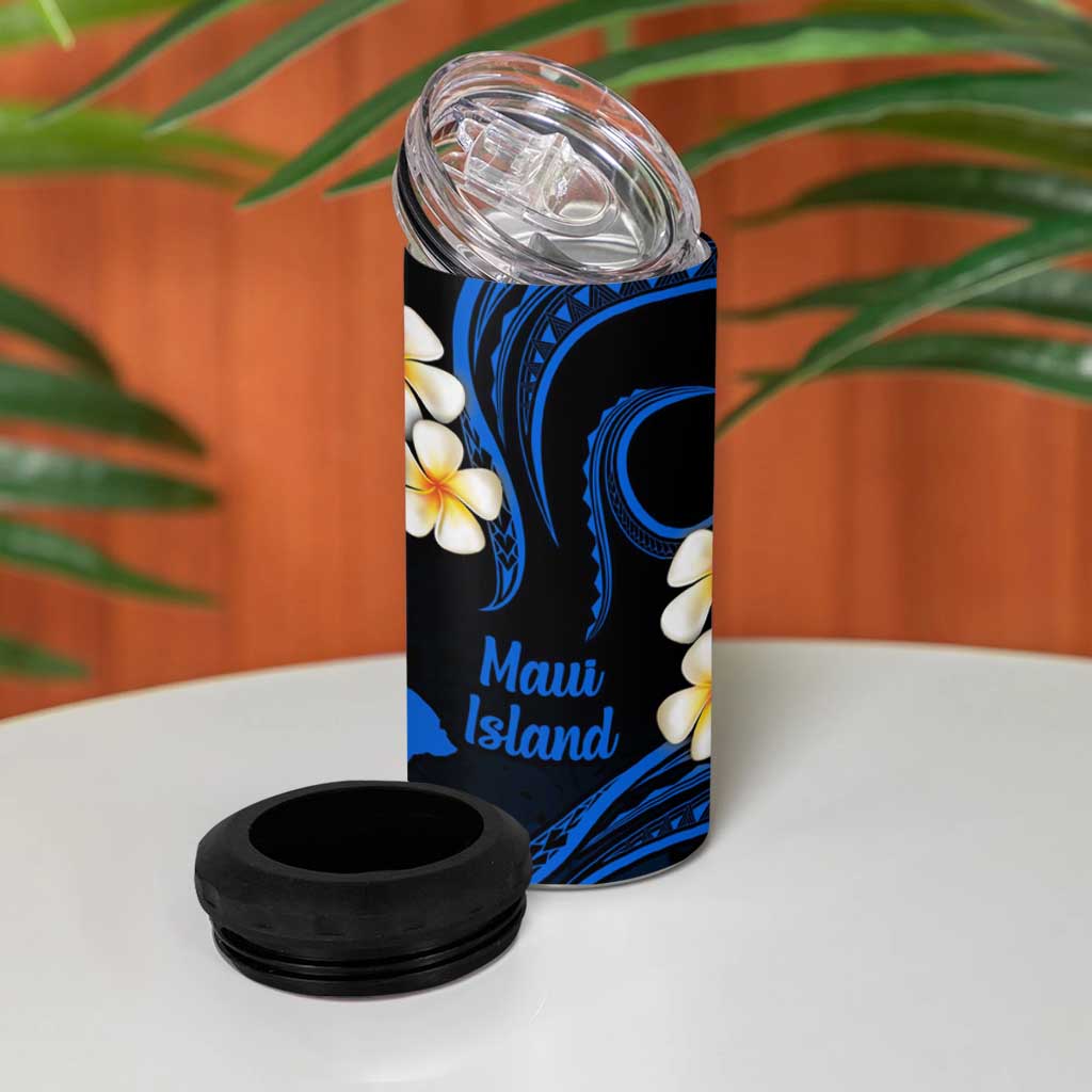 Hawaii Maui Islands Pacific Plumeria 4 in 1 Can Cooler Tumbler Blue Polynesian Tattoo