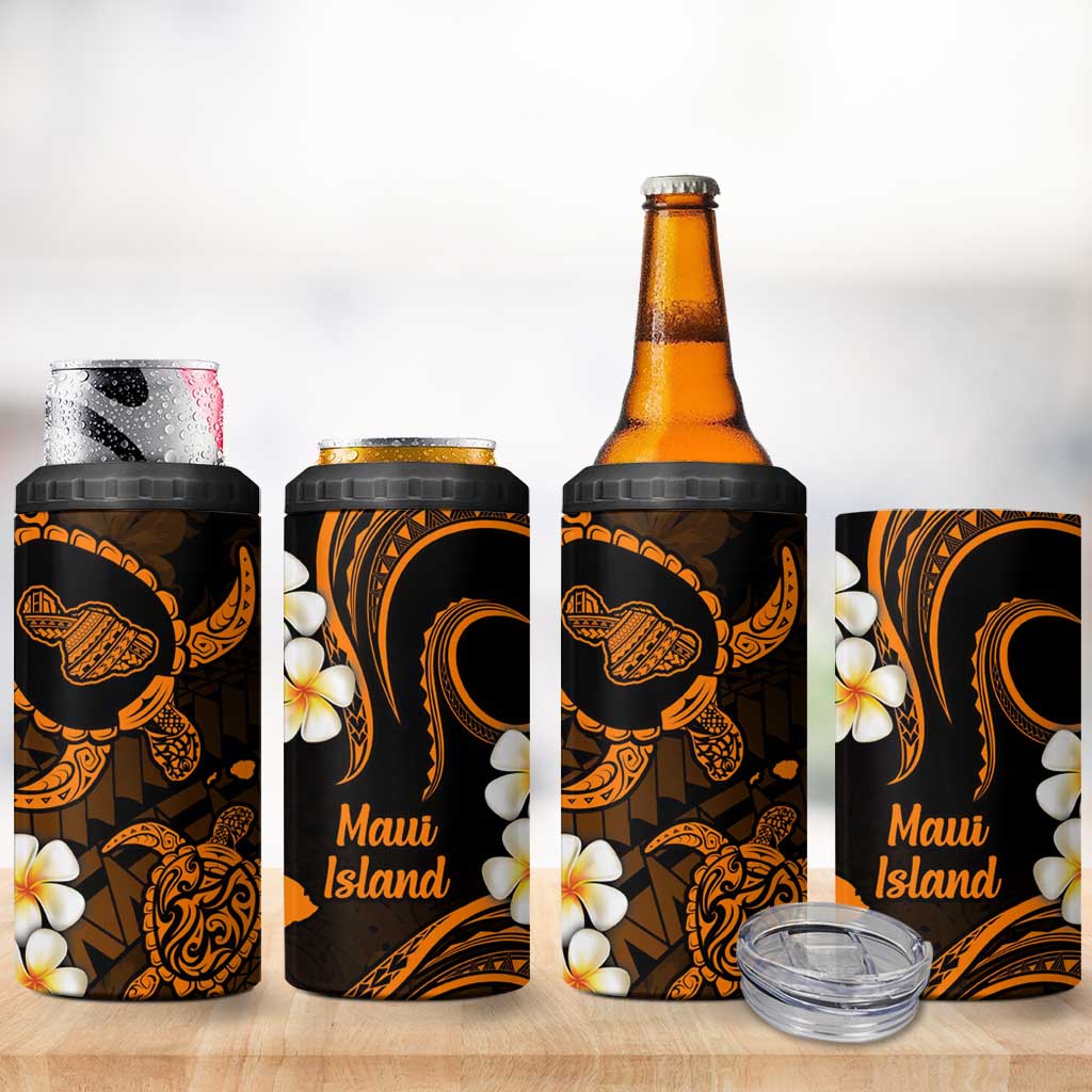 Hawaii Maui Islands Pacific Plumeria 4 in 1 Can Cooler Tumbler Gold Polynesian Tattoo