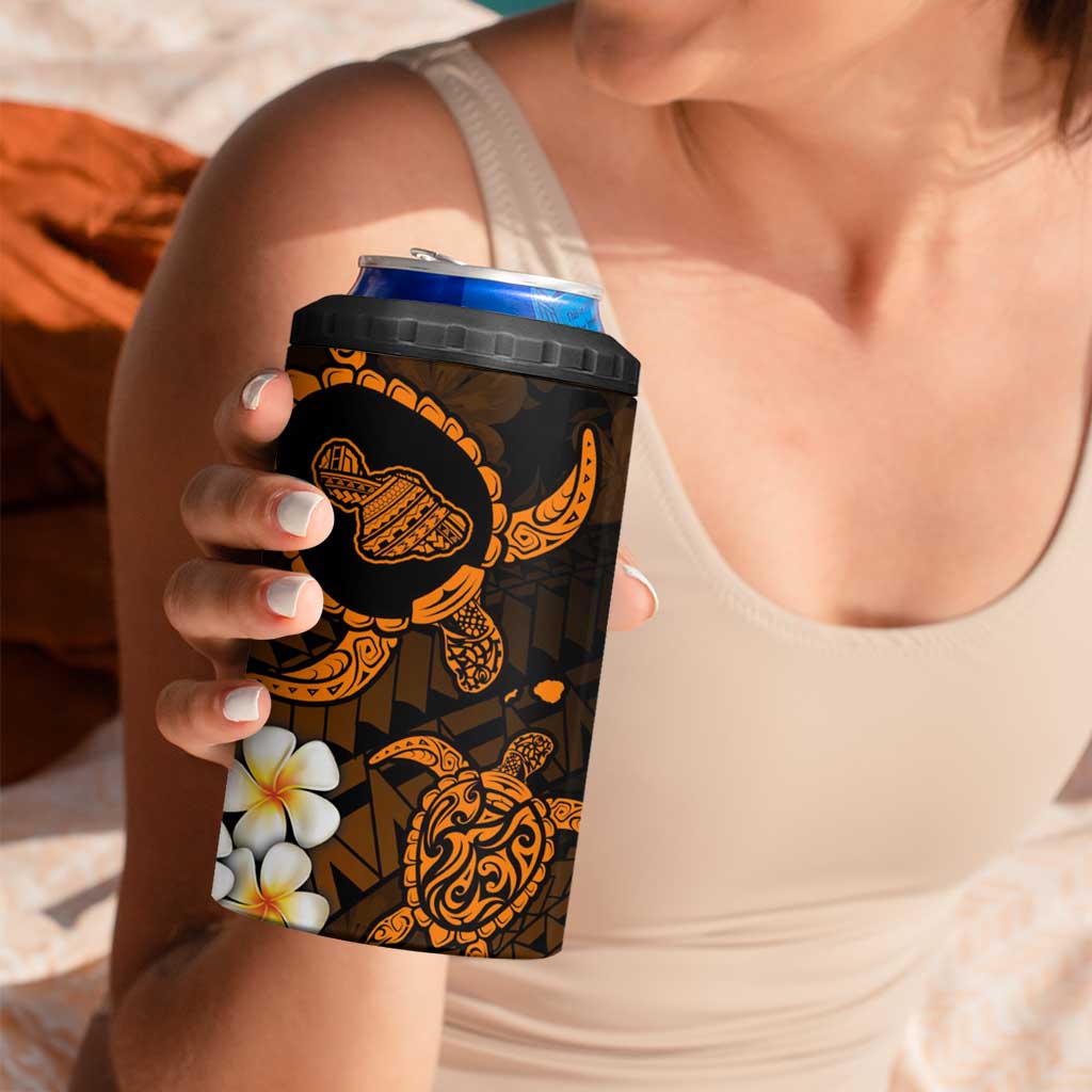 Hawaii Maui Islands Pacific Plumeria 4 in 1 Can Cooler Tumbler Gold Polynesian Tattoo