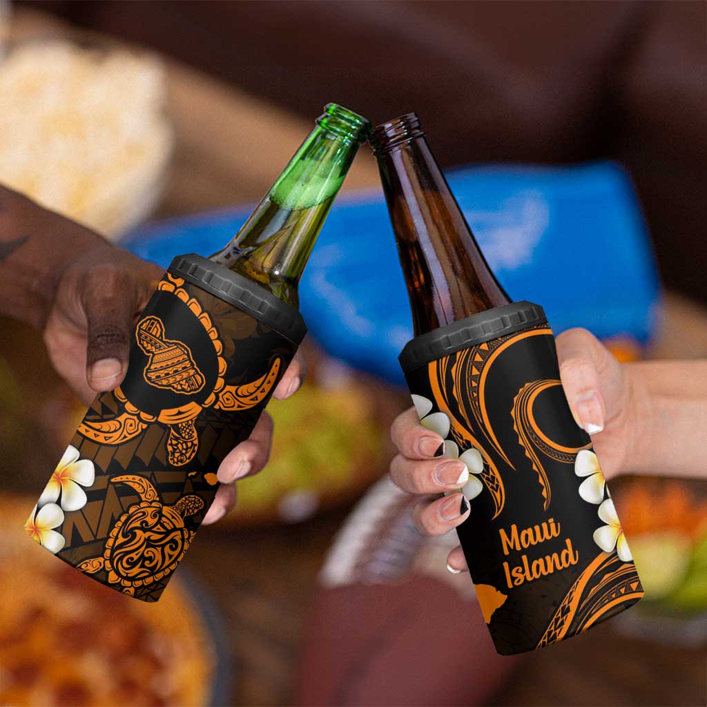 Hawaii Maui Islands Pacific Plumeria 4 in 1 Can Cooler Tumbler Gold Polynesian Tattoo