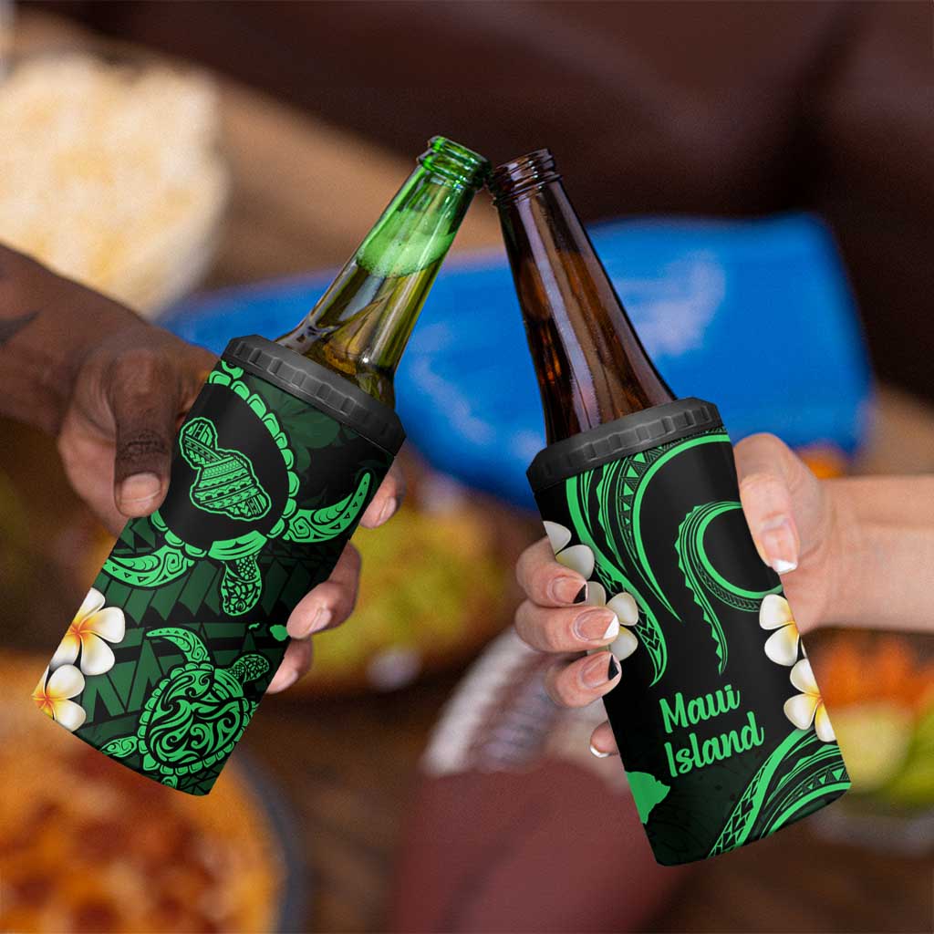 Hawaii Maui Islands Pacific Plumeria 4 in 1 Can Cooler Tumbler Green Polynesian Tattoo