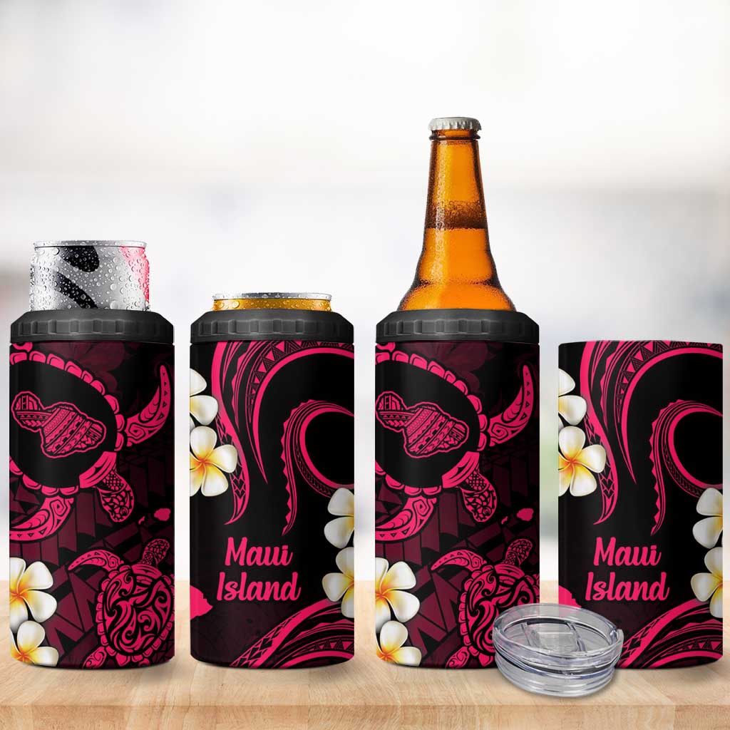 Hawaii Maui Islands Pacific Plumeria 4 in 1 Can Cooler Tumbler Pink Polynesian Tattoo