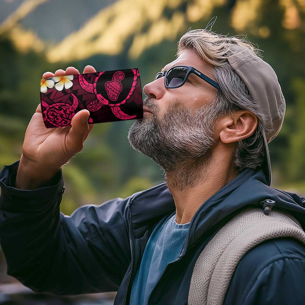 Hawaii Maui Islands Pacific Plumeria 4 in 1 Can Cooler Tumbler Pink Polynesian Tattoo