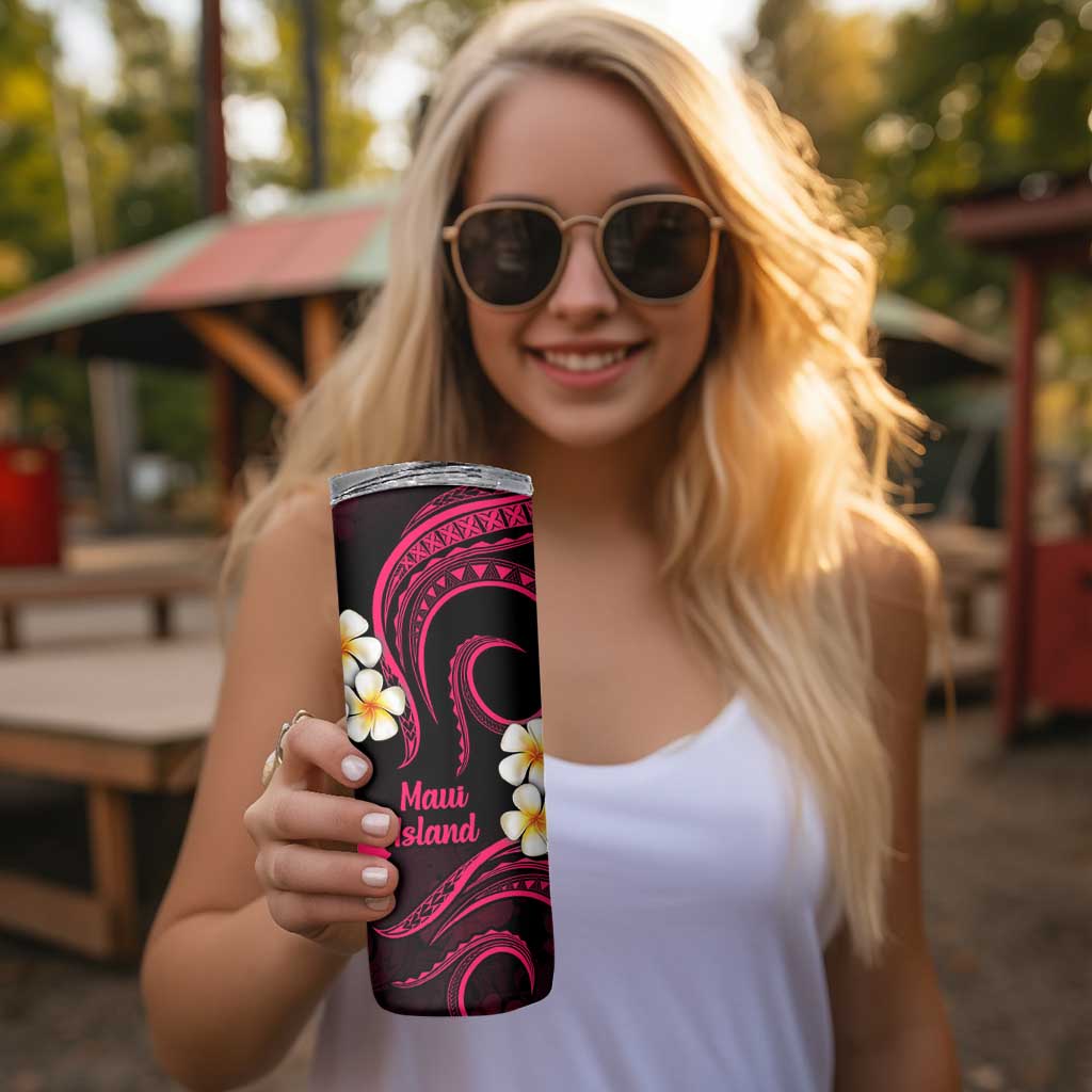Hawaii Maui Islands Pacific Plumeria Skinny Tumbler Pink Polynesian Tattoo