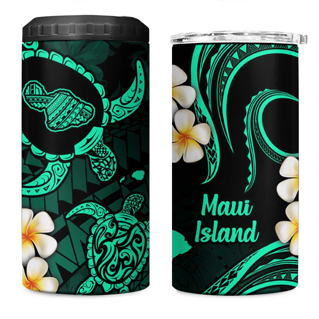 Hawaii Maui Islands Pacific Plumeria 4 in 1 Can Cooler Tumbler Turquoise Polynesian Tattoo