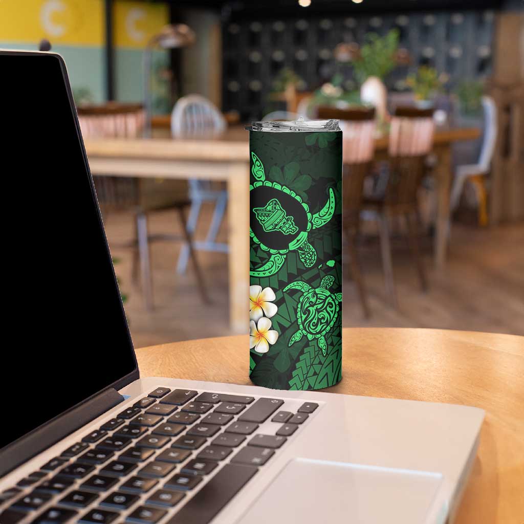 Hawaii Oahu Islands Pacific Plumeria Skinny Tumbler Green Polynesian Tattoo