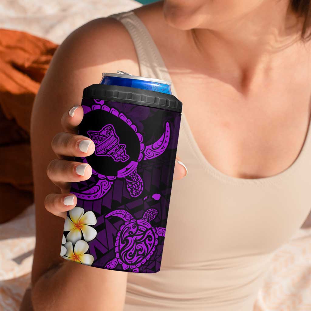 Hawaii Oahu Islands Pacific Plumeria 4 in 1 Can Cooler Tumbler Purple Polynesian Tattoo