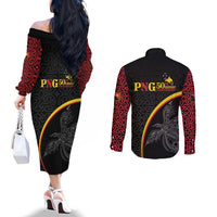 Papua New Guinea 50th Independence Day Couples Matching Off The Shoulder Long Sleeve Dress and Long Sleeve Button Shirt Simple Oro Tapa Pattern - Polynesian Pride