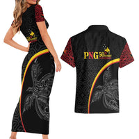 Papua New Guinea 50th Independence Day Couples Matching Short Sleeve Bodycon Dress and Hawaiian Shirt Simple Oro Tapa Pattern - Polynesian Pride