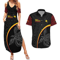 Papua New Guinea 50th Independence Day Couples Matching Summer Maxi Dress and Hawaiian Shirt Simple Oro Tapa Pattern - Polynesian Pride