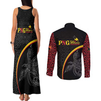 Papua New Guinea 50th Independence Day Couples Matching Tank Maxi Dress and Long Sleeve Button Shirt Simple Oro Tapa Pattern - Polynesian Pride