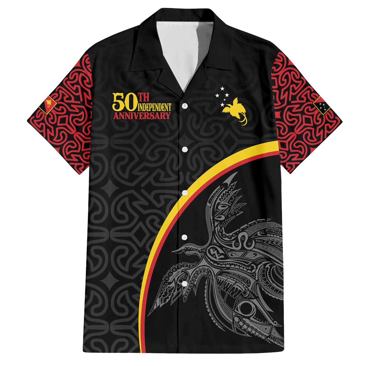 Papua New Guinea 50th Independence Day Family Matching Off The Shoulder Long Sleeve Dress and Hawaiian Shirt Simple Oro Tapa Pattern - Polynesian Pride