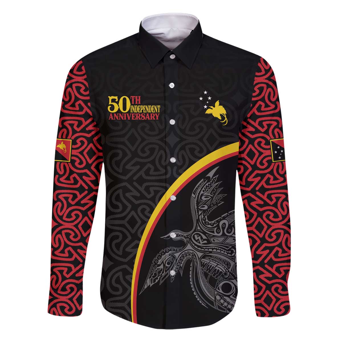 Papua New Guinea 50th Independence Day Family Matching Off The Shoulder Long Sleeve Dress and Hawaiian Shirt Simple Oro Tapa Pattern - Polynesian Pride