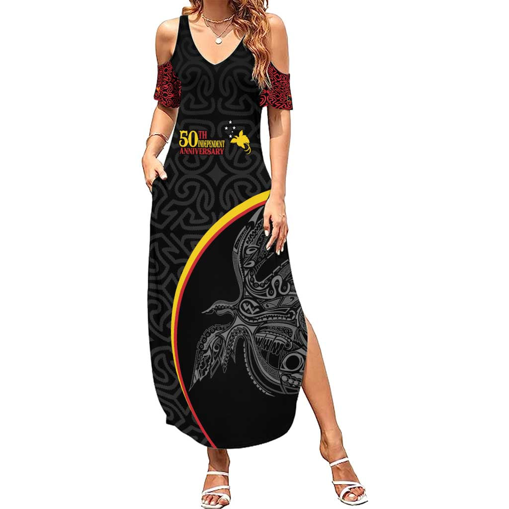 Papua New Guinea 50th Independence Day Family Matching Summer Maxi Dress and Hawaiian Shirt Simple Oro Tapa Pattern - Polynesian Pride