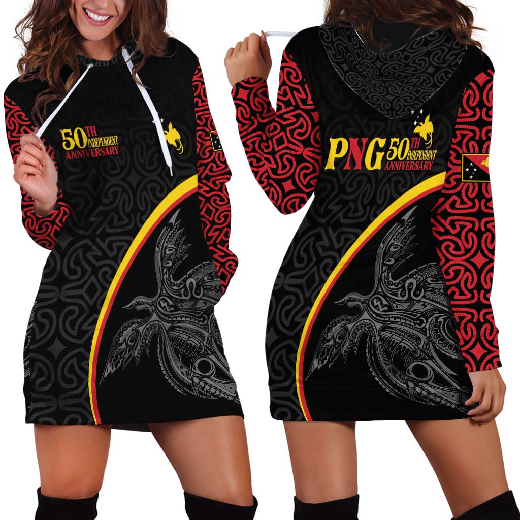 Papua New Guinea 50th Independence Day Hoodie Dress Simple Oro Tapa Pattern - Polynesian Pride