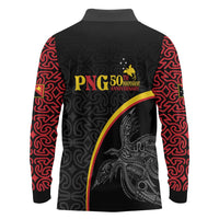 Papua New Guinea 50th Independence Day Long Sleeve Polo Shirt Simple Oro Tapa Pattern - Polynesian Pride