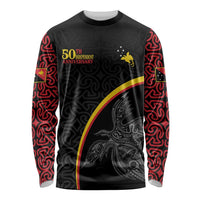 Papua New Guinea 50th Independence Day Long Sleeve Shirt Simple Oro Tapa Pattern - Polynesian Pride