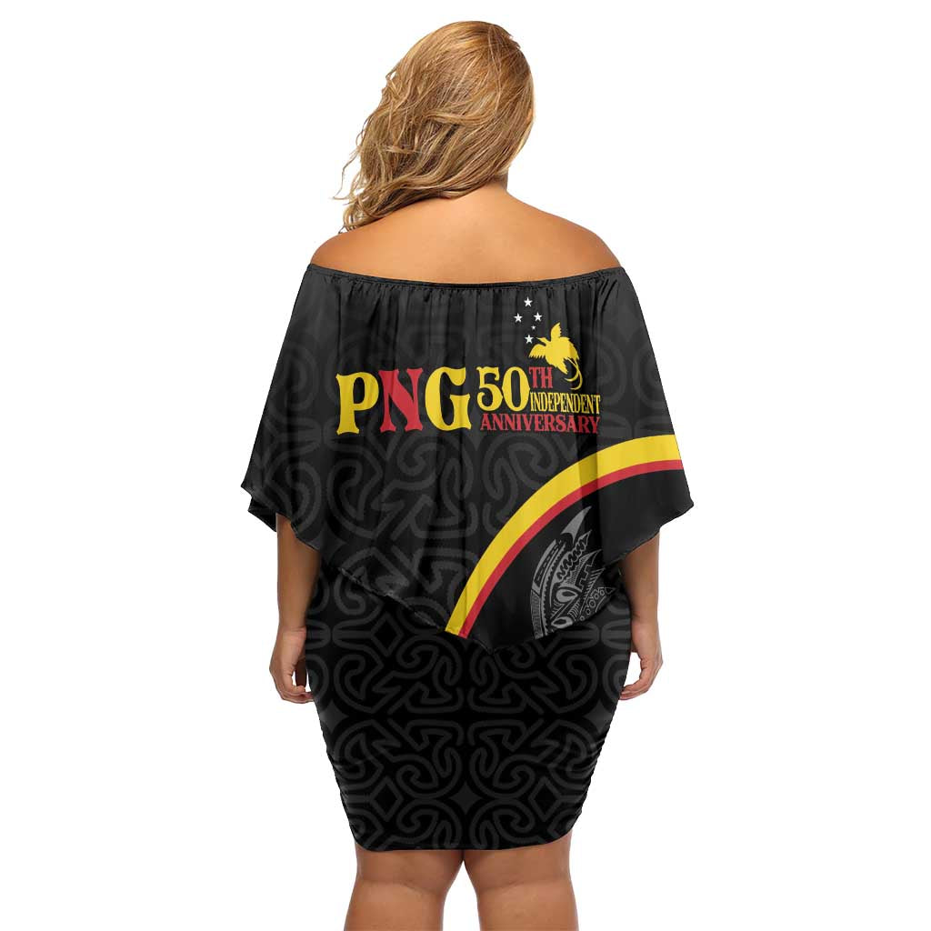 Papua New Guinea 50th Independence Day Off Shoulder Short Dress Simple Oro Tapa Pattern - Polynesian Pride