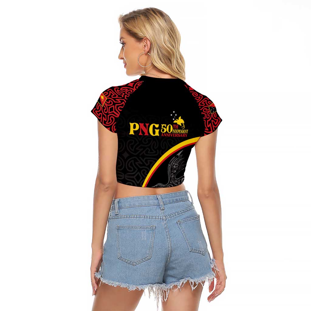 Papua New Guinea 50th Independence Day Raglan Cropped T Shirt Simple Oro Tapa Pattern - Polynesian Pride