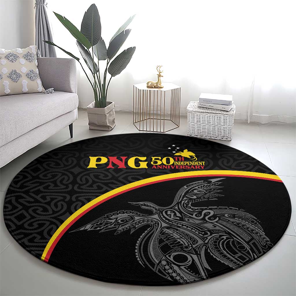 Papua New Guinea 50th Independence Day Round Carpet Simple Oro Tapa Pattern - Polynesian Pride