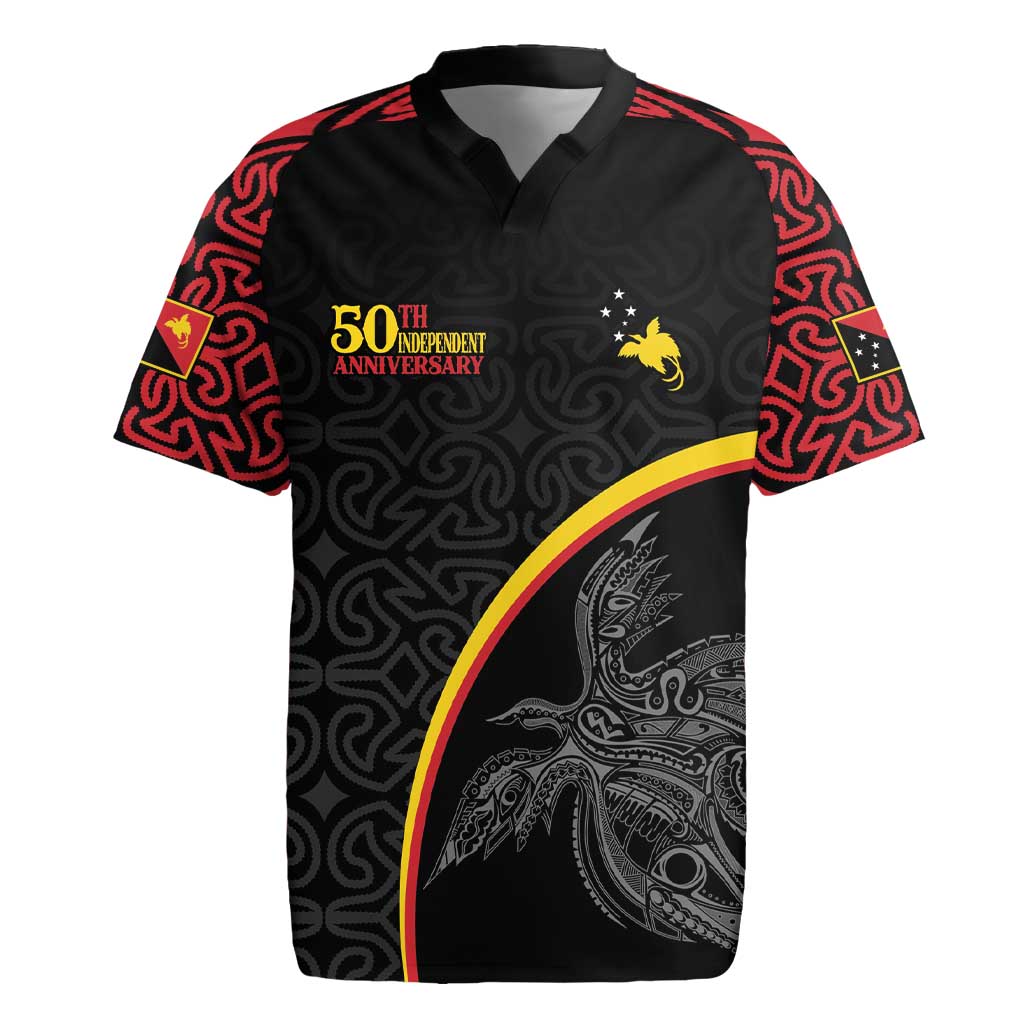 Papua New Guinea 50th Independence Day Rugby Jersey Simple Oro Tapa Pattern - Polynesian Pride
