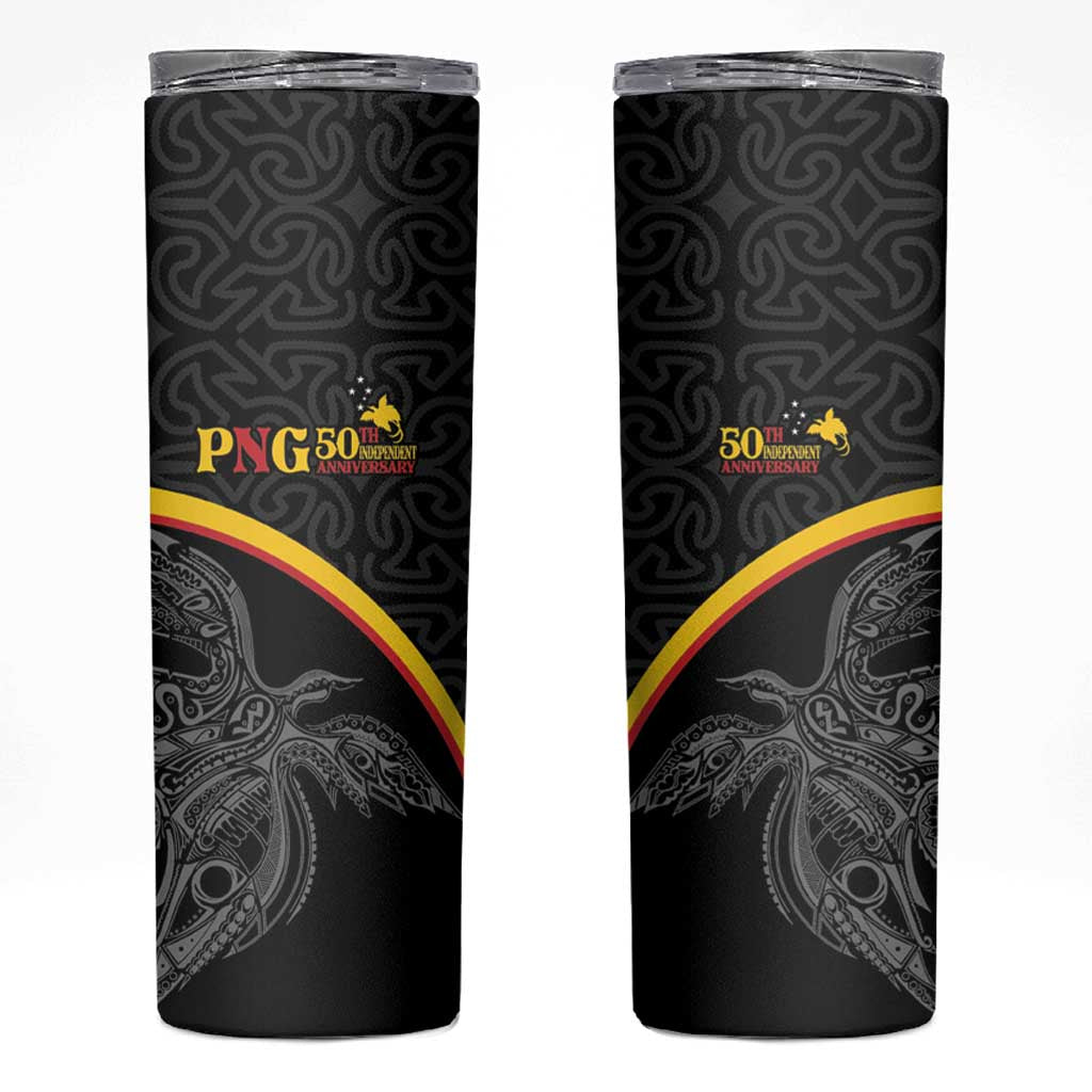 Papua New Guinea 50th Independence Day Skinny Tumbler Simple Oro Tapa Pattern - Polynesian Pride