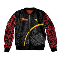 Papua New Guinea 50th Independence Day Sleeve Zip Bomber Jacket Simple Oro Tapa Pattern - Polynesian Pride