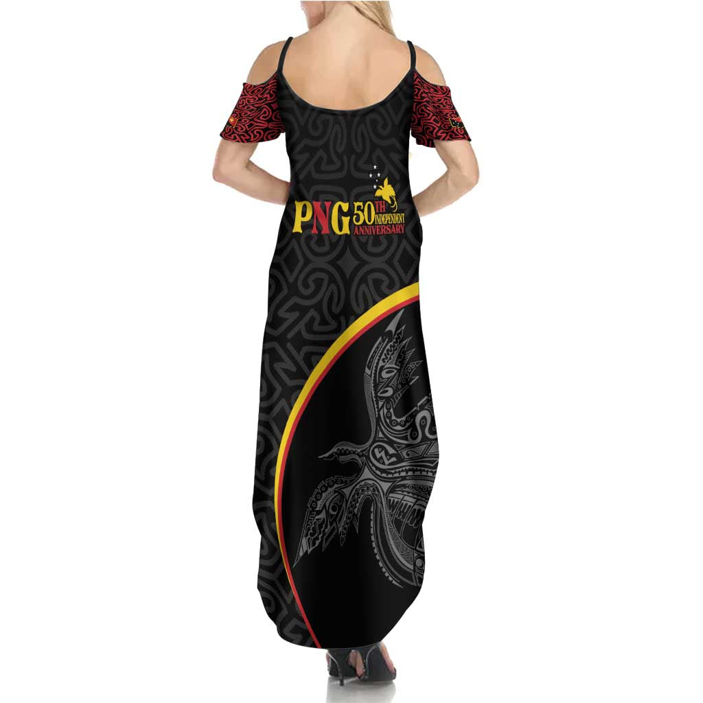 Papua New Guinea 50th Independence Day Summer Maxi Dress Simple Oro Tapa Pattern - Polynesian Pride