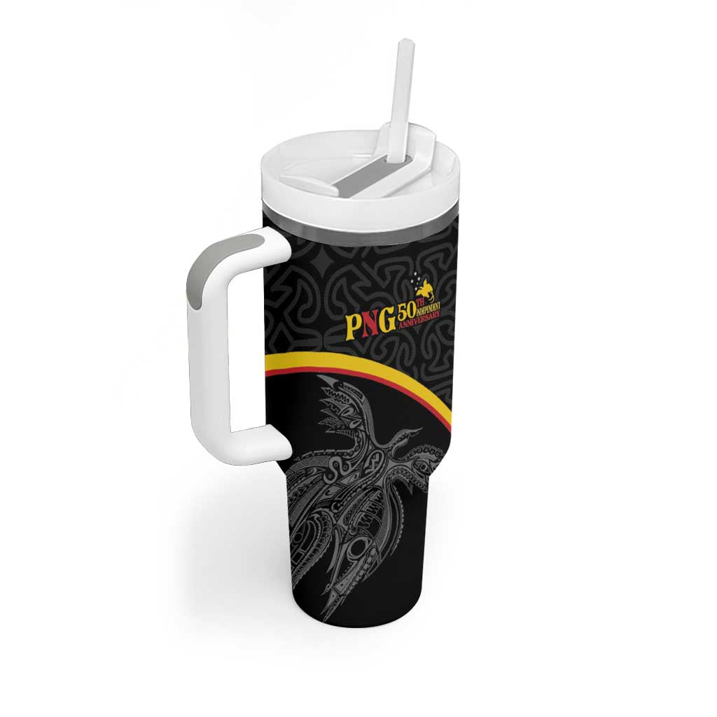 Papua New Guinea 50th Independence Day Tumbler With Handle Simple Oro Tapa Pattern - Polynesian Pride