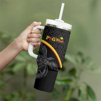 Papua New Guinea 50th Independence Day Tumbler With Handle Simple Oro Tapa Pattern - Polynesian Pride