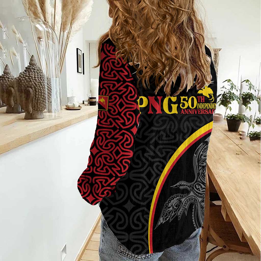 Papua New Guinea 50th Independence Day Women Casual Shirt Simple Oro Tapa Pattern - Polynesian Pride