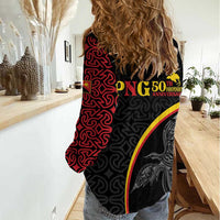 Papua New Guinea 50th Independence Day Women Casual Shirt Simple Oro Tapa Pattern - Polynesian Pride