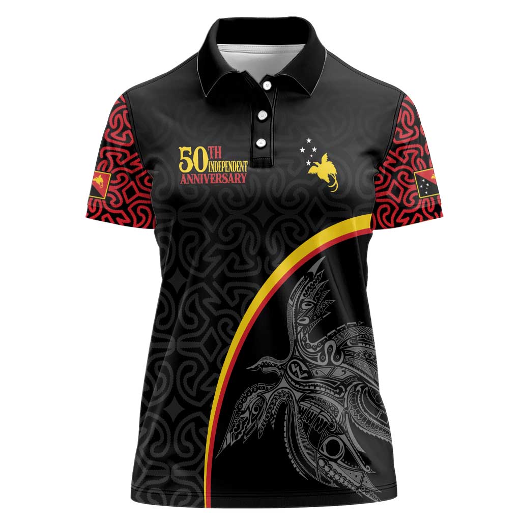 Papua New Guinea 50th Independence Day Women Polo Shirt Simple Oro Tapa Pattern - Polynesian Pride