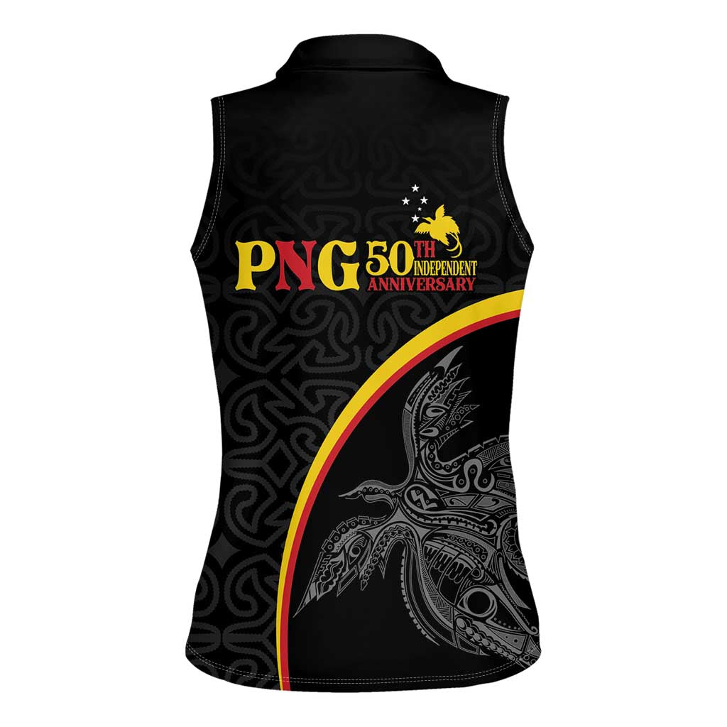 Papua New Guinea 50th Independence Day Women Sleeveless Polo Shirt Simple Oro Tapa Pattern - Polynesian Pride