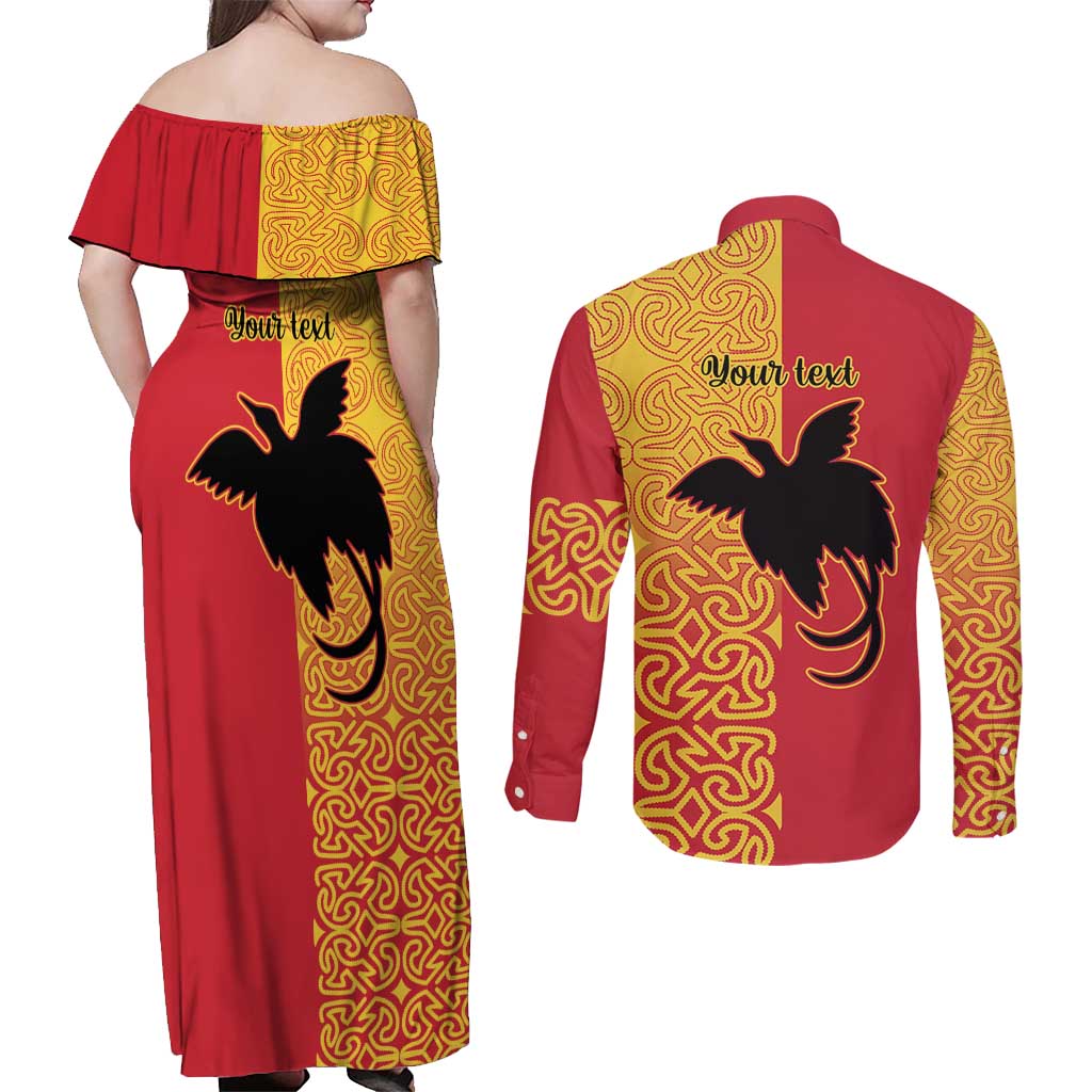 Papua New Guinea Oro Tapa Personalised Couples Matching Off Shoulder Maxi Dress and Long Sleeve Button Shirt Simple Bird of Paradise Style - Polynesian Pride